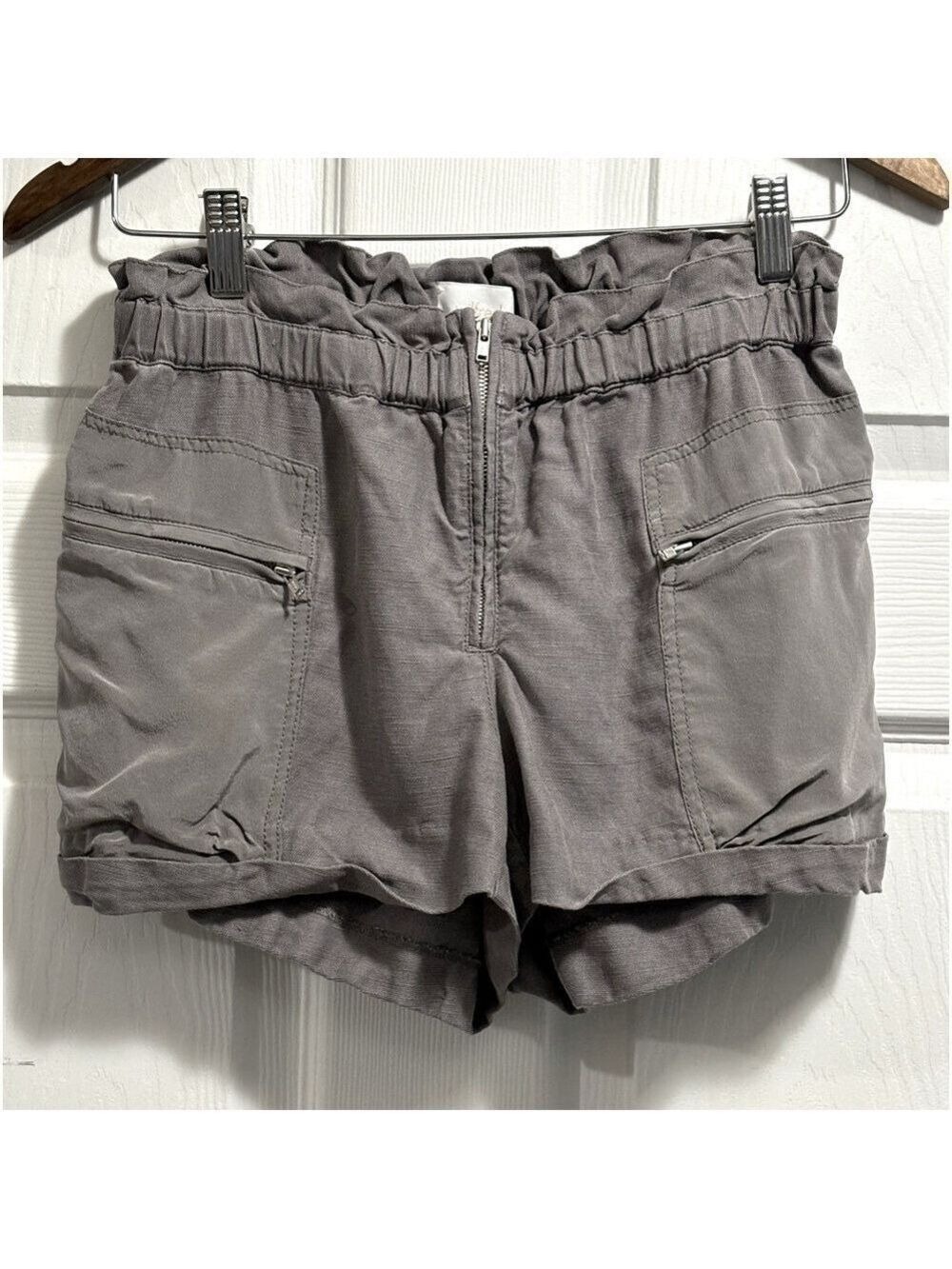 Aritzia Wilfred Paradis Paperbag Linen and Silk Pocket Shorts Gray Size 6